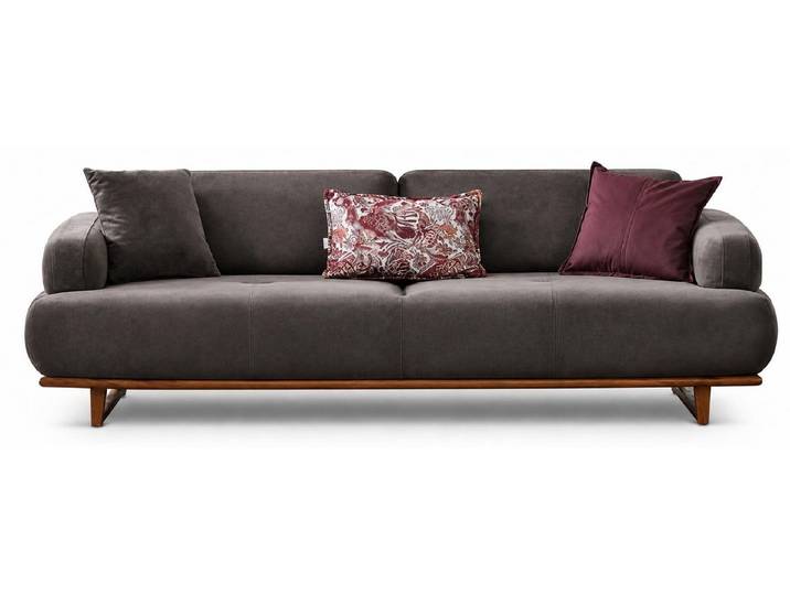 Xlmoebel 3-Sitzer Sofa Grau Stoff Holzgestell Modern Wohnzimmer Polstersofa, 1 Teile