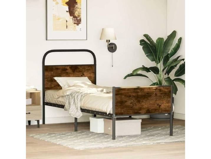 Stahlkonstruktion Stabile Bettbeine Klassisches Design 75x190 cm Braun Bettgestell ohne Matratze 75x190 cm Sonoma-Eiche Holzwerkstoff mit Kopfteil Stabil Stahlrahmen Lattenrost Schlafzimmer