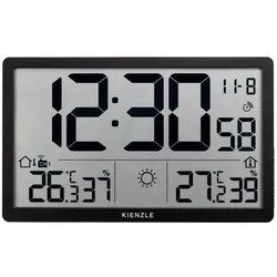 Kienzle, Wanduhr, Jumbo NEO LCD-Wanduhr mit Wetterstation - Schwarz - funkgesteuert