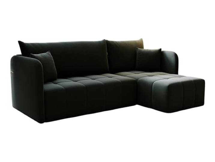 KP-Meble - Ecksofa mit Schlaffunktion Santo, Schlafsofa mit Bettkasten Couch, Wohnlandschaft, Bequemer Sitz - Velourstoff mit dekorativer Steppung - Rechts - Monolith 97 (Graphit)