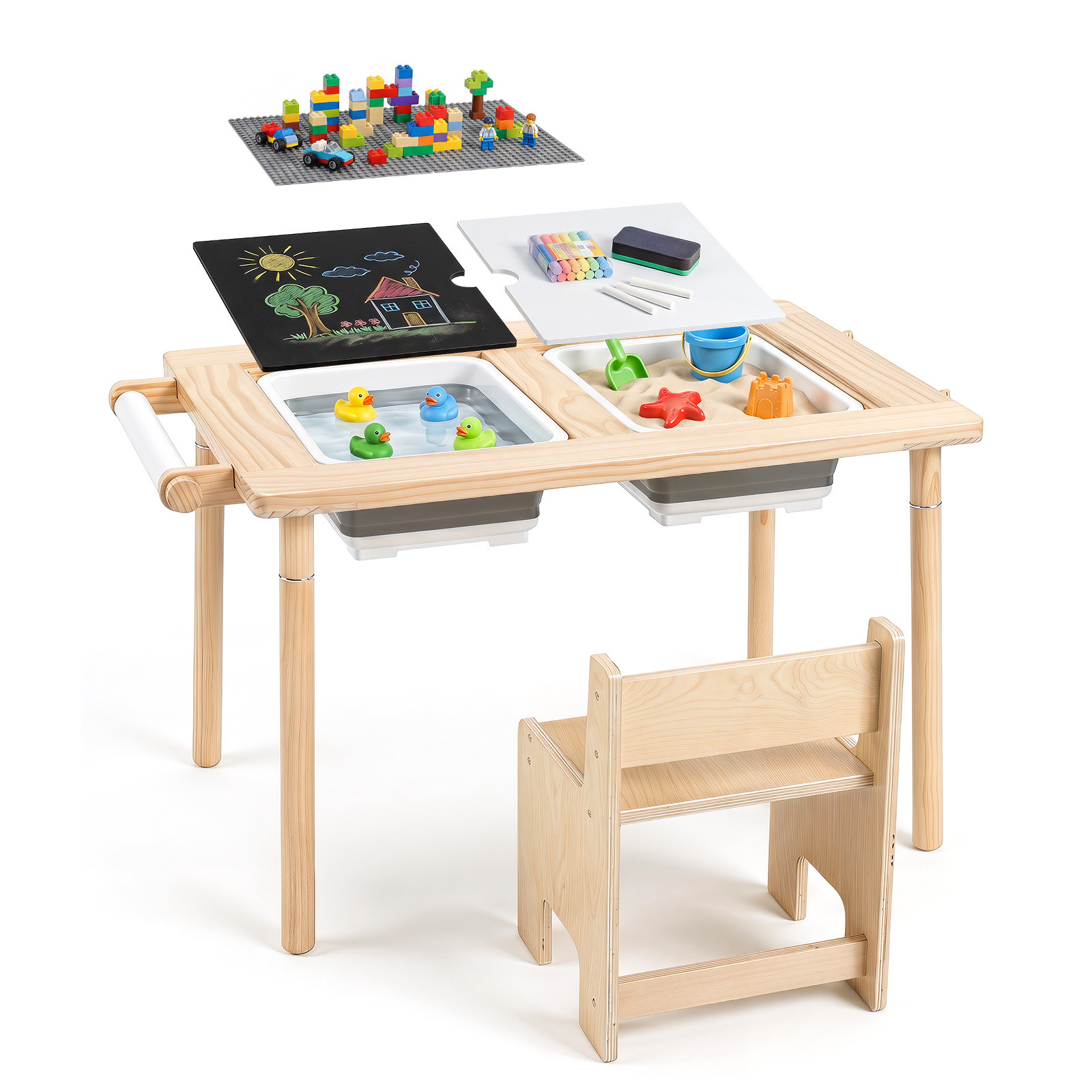 Costway Kindertafel en Stoel Set van Hout met hoogteverstelbare kinderzitgroep