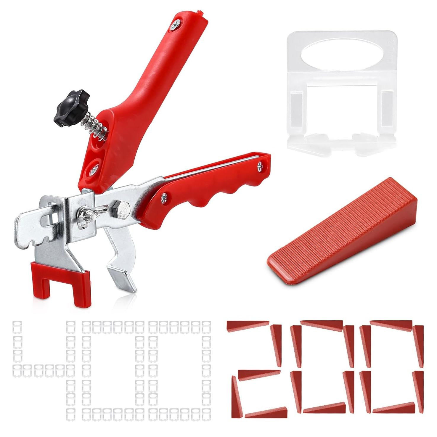 Tegelnivelleringssysteem met tegelwiggen en trekclips, 2 mm, 601-delig, rood