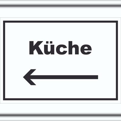 HB-Druck Küche Schild mit Text und Richtungspfeil links Kitchen cucina waagerecht A4 (210x297mm)