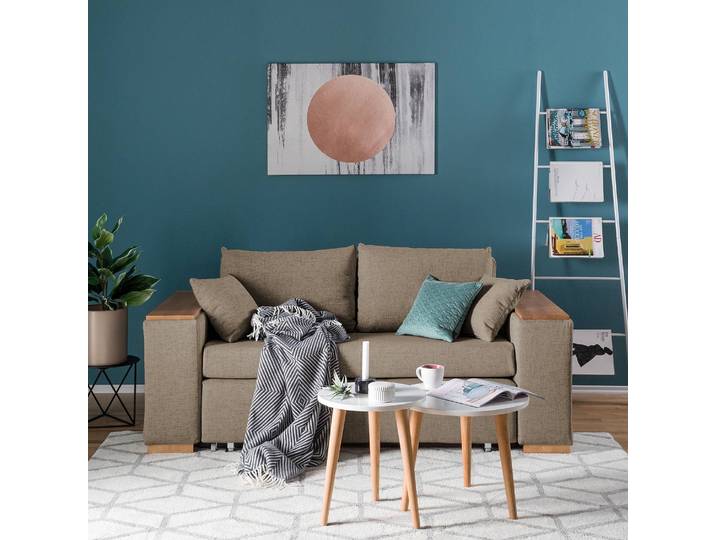 Schlafsofa mit XL Armlehne Holz Braun/Havanna Webstoff Barona 196cm Modern