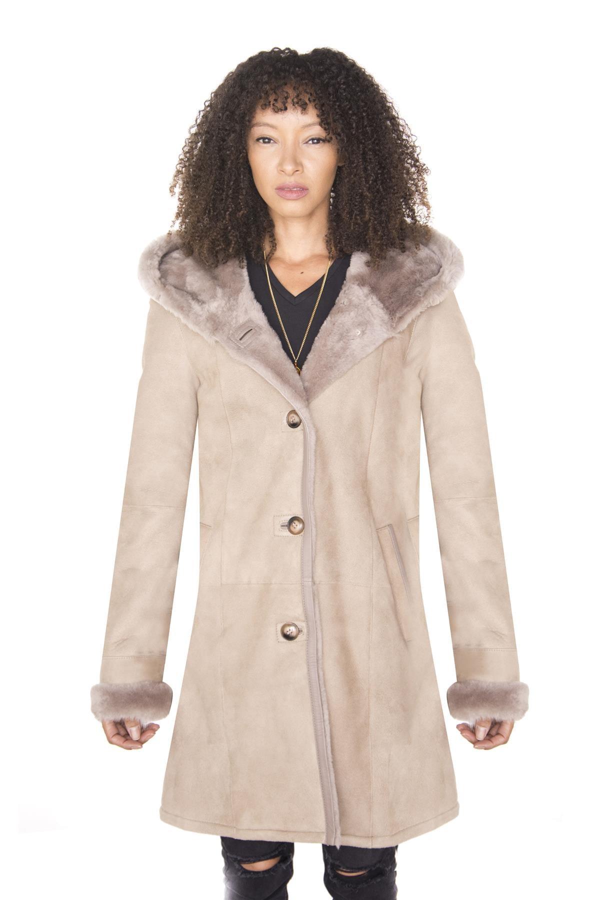 Damen-Parka-Mantel aus Wildleder und Merino-Schaffell-Tripoli