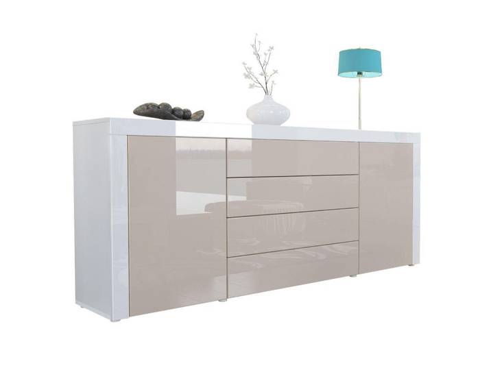 SIDEBOARD La Paz Sandgrau Hochglanz / Weiß Hochglanz