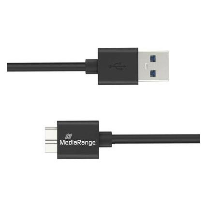 MediaRange USB-A auf Micro-B USB 3.0 Daten- und Ladekabel, USB 3.0, 5 Gbps, 5W max., 1.8m, Schwarz (1.80 m, USB 3.2 Gen 1, 5 W) (MRCS240)