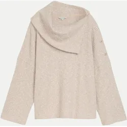 Geripptes Sweatshirt mit Umlegekragen Beige S