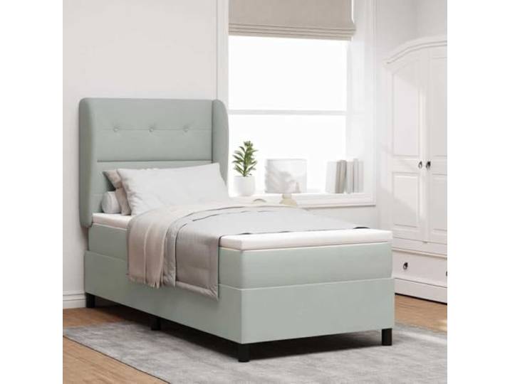 Polyester Kiefernholz Modernes Design Schlafzimmer Hellgrau 200 x 80 cm Boxspringbett mit Matratze Hellgrau 200x80 cm Polyester Einzelbett mit Lattenrost und verstellbarem Kopfteil