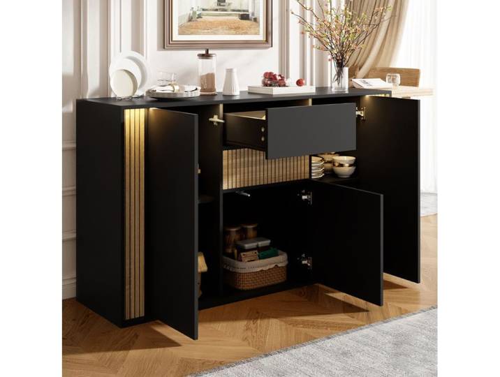 Buffet bas SENVIRO 140 x 40 x 82 cm 3 portes 1 tiroir LED réglable noir