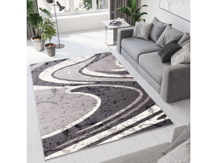 TAPISO Tapis Salon Poil Court DREAM Gris Ondes 100% Polypropylène Intérieur 160x220 cm