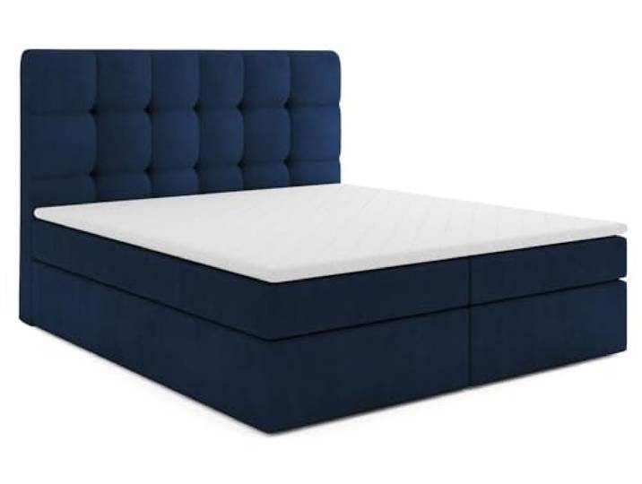 MRGROUP Boxspringbett mit Bettkasten KAROLINA 120 x 200 cm, Samtstoff, Polsterbett mit Bonell-Matratze und Topper, Doppelbett mit Stauraum, Bett für Schlafzimmer, Gepolstertes Kopfteil, H3, dunkelblau