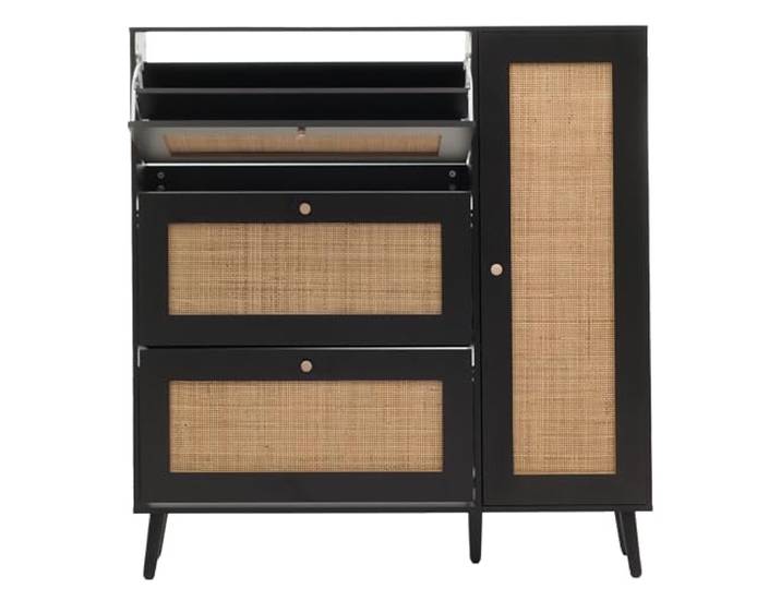 Mendler Rattan-Schuhkipper HWC-M37 127x120x24cm Holz - schwarz