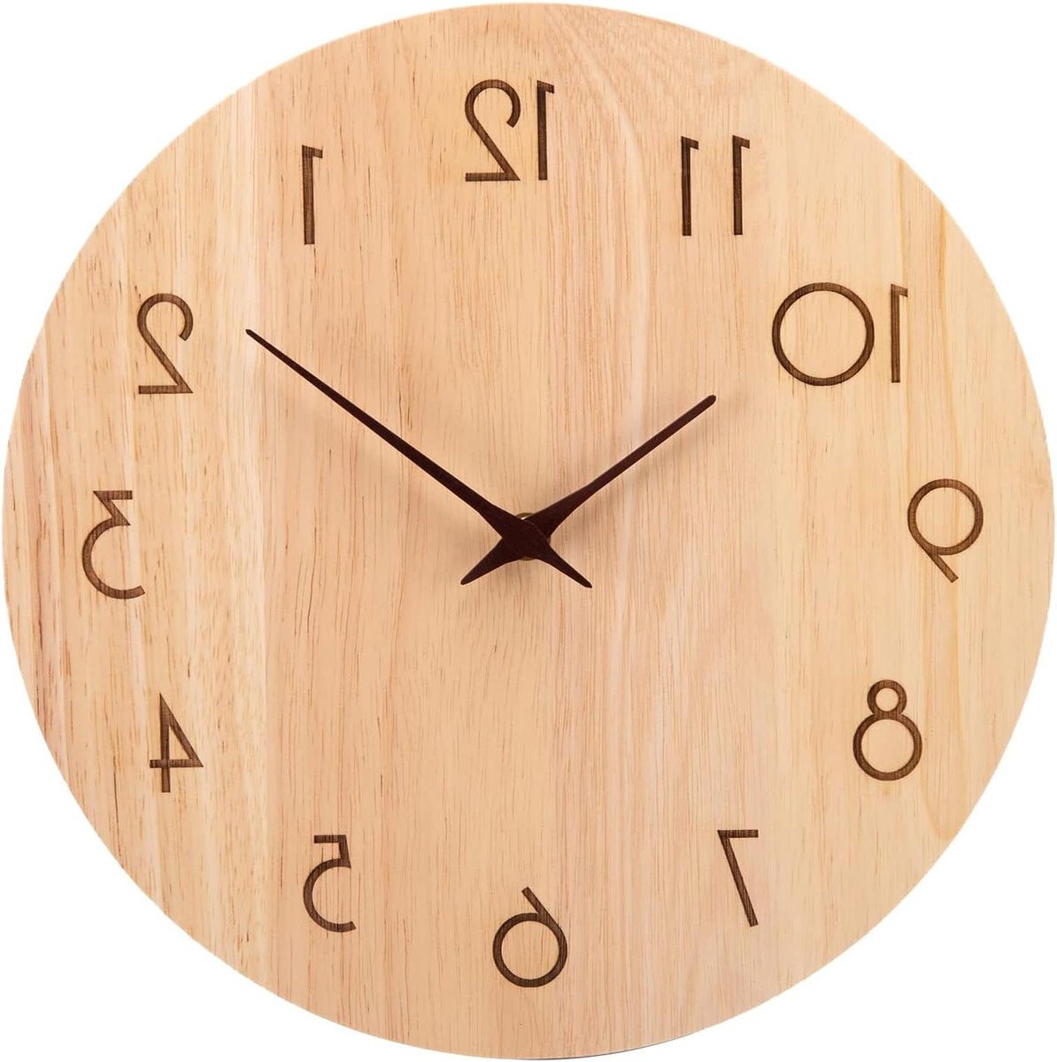 Houten Wandklok Oak met Stil Uurwerk en Analoge Tijdweergave - Diameter: 30 cm - Houtkleur
