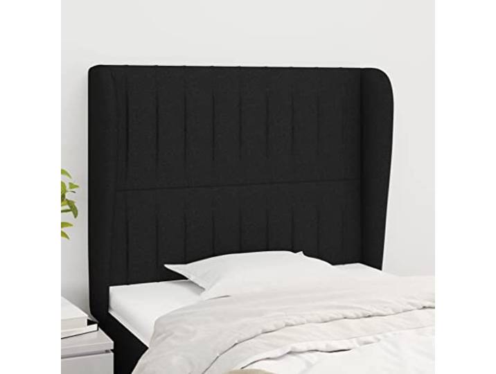 KTHLBRH Kopfteil mit Ohr, schwarz, aus klassischem Stoff, elegantes Design, komplett aus strapazierfähigem Material, atmungsaktiv, Beine aus Holz, stabil, höhenverstellbar