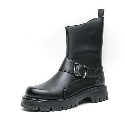 Herrenstiefel aus PU-Leder mit halbhoher Wadenhöhe und Schnallenriemen dicke Sohle für urbanen Stil und Haltbarkeit