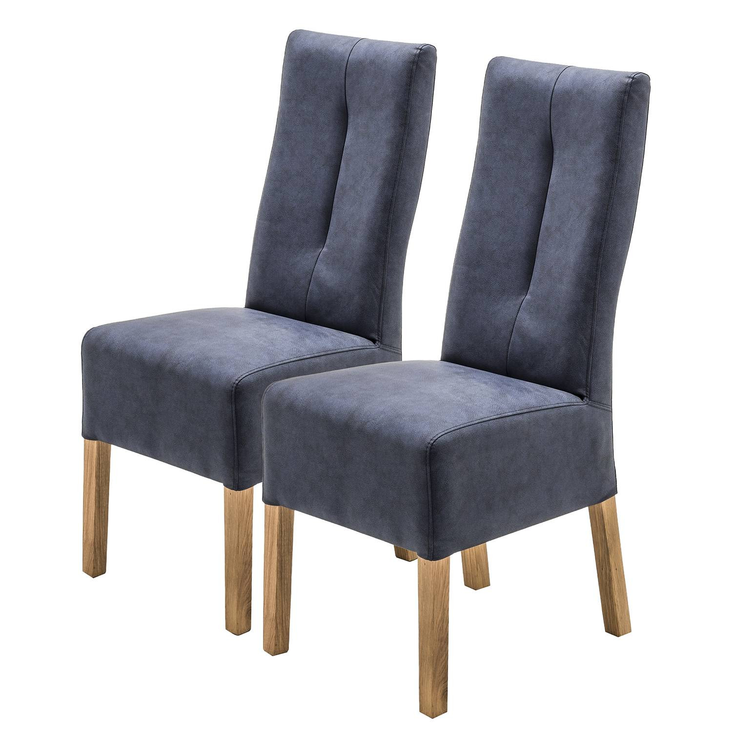 home24 Paki set van 2 gestoffeerde stoelen blauw, B: 44 cm, D: 63 cm, H: 103 cm