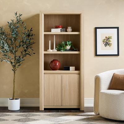 Walker Edison Modern Wood Open Bookshelf with Storage Cabinet