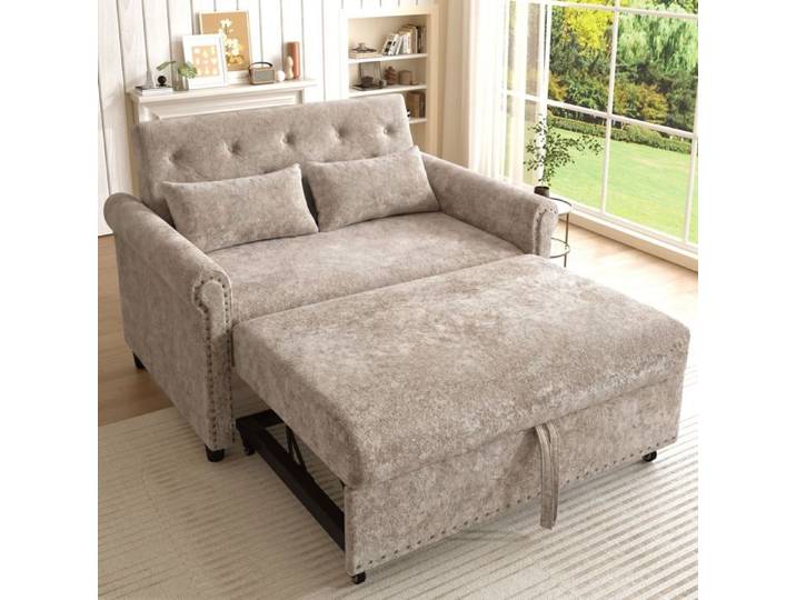 Canapé convertible 2 places canapé-lit 3 en 1 dossier réglable 3 positions lit d'appoint gigogne chenille 2 coussins brun gris
