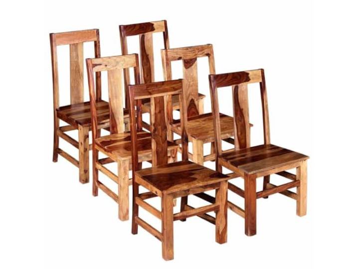 Coespram 6er Set Esszimmerstühle Massivholz Honigbraun 44x54x100cm Robuste Hochlehner im rustikalen Landhausstil für Esszimmer und Küche, pflegeleicht mit matter Honigbraun-Lackierung.