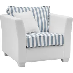 SESSEL creme blau gestreift, Landhaus 95 cm, Loungesessel für das Wohnzimmer inklusive Kissen