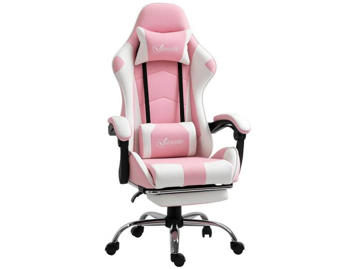 Gamingstuhl Massage Lendenkissen Fußstütze Wippfunktion Rosa verbundene Armlehnen, Weiß, 67x127x64 cm, Büromöbel, Bürostühle, Gaming-Sessel