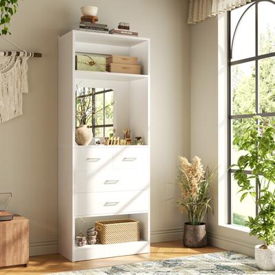 Rackcog Cimly 25''W Closet Organizer with Mirror and Drawers, Freestanding Closet System for Walk-in/ Reach-in Closet