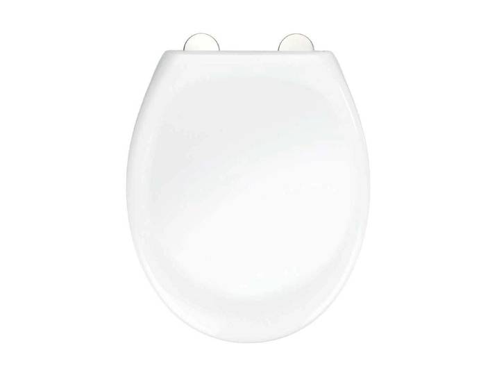 WC-Sitz WENKO Ios , weiss (weiß, silberfarben), B:37,5cm L:45cm, Edelstahl, Thermoplast, WC-Sitze, WC-Sitz, aus Thermoplast, recyclingfähig, bruchstabil