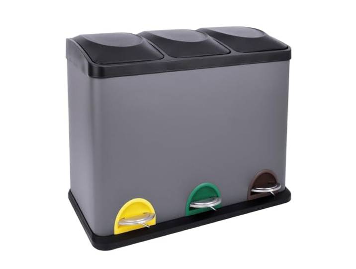 SVITA TC3X15 Treteimer 45 Liter Grau 3X 15L dreifach Abfalleimer 3er-Mülleimer Mülltrennung Küchen-Eimer