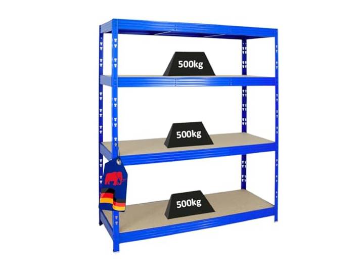 PROREGAL Profi Schwerlastregal Rhino BREIT blau HxBxT 180x160x60cm Fachlast 500kg 4X Spanplatten-Ebenen 16mm Garagenregal, Lagerregal, Steckregal, Weitspannregal