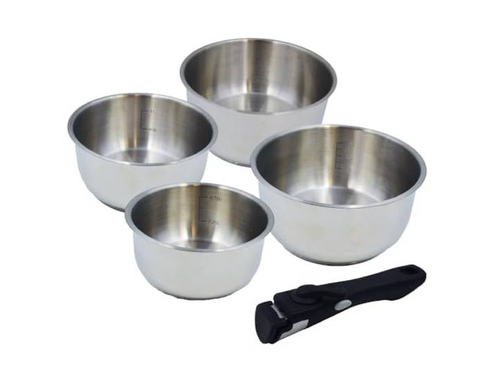 Baumalu - Set 4 Kasserollen Comète Edelstahl - Ø14-20 cm - Alle Herdarten Alle Herdarten inkl. Induktion, Dreifachboden, abnehmbarer Griff, Innenskala, stapelbar, platzsparend