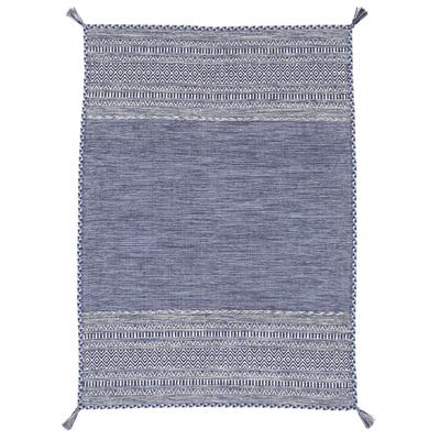 Teppich CARPETFINE "Kelim Azizi, auch als Läufer erhältlich", blau, B:240cm H:5mm L:340cm, Baumwolle, Teppiche, Teppich, handgewebt, Baumwolle, Wendeteppich mit Fransen, Fleckerl, Wohnzimmer