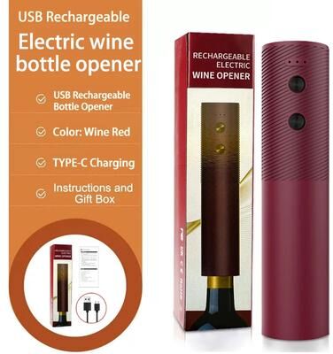 KitchenNation Electric Wine Bottle Opener, Automatic Red Wine Corkscrew, Rechargeable One click Button Wine Tools, Kitchen Products burgundy