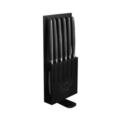 Steakmesser PINTINOX "KOBE mit Sägeschliff, im 6er Set mit Halter", schwarz, B:13mm, Edelstahl, Kunststoff, Essmesser