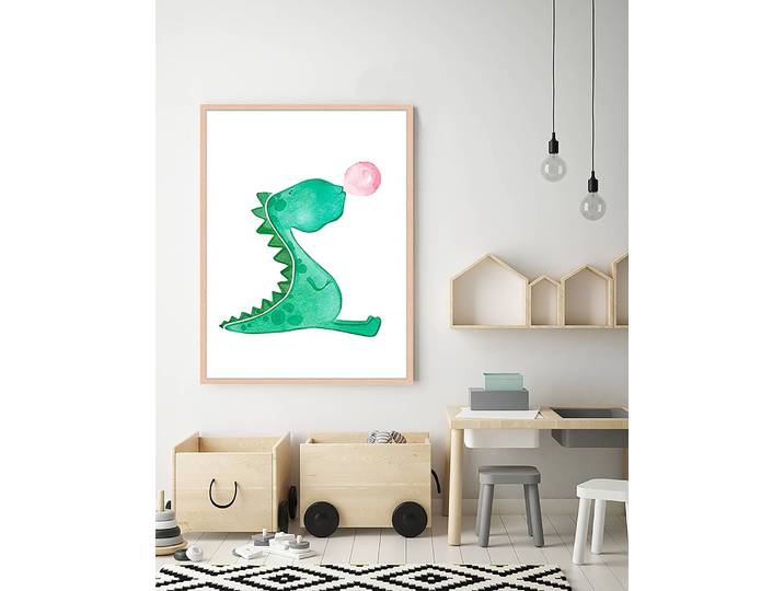 Tableau déco Dinosaur Blowing Bubble Gum 63 x 83cm Multicolore