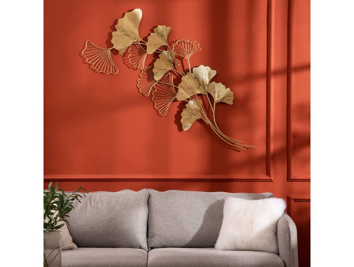 HOMCOM Décoration Murale Métal Doré Feuilles de Ginkgo 138x70cm