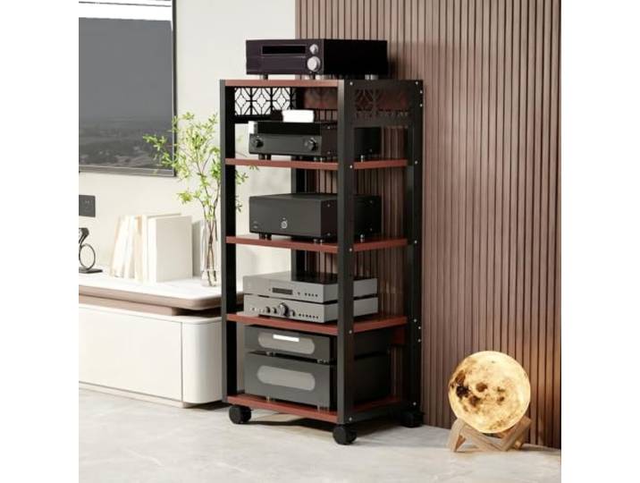 Audio-Rack, Höhenverstellbarer Schrank mit Leichtgängigen Rollen für Studio Verstellbare Regale, Robuster Metallrahmen, für Kleine Räume, Besprechungen, DJ / Theater