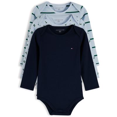 Langarmbody TOMMY HILFIGER "3 PACK COMBI BODYSUIT LS", Jungen, Gr. 92, N-Gr, blau (sky blau stripes), Jersey, Obermaterial: 93% Baumwolle, 7% Elasthan, gestreift, regular fit, Rundhals, abgesteppte Kante, Bodys, Regular Fit, weiche Baumwollmischung,...