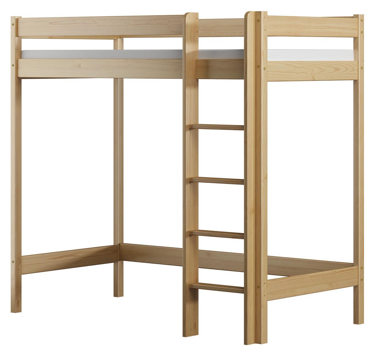 Mezzanin Bett aus Kiefernholz Antresola 160 mit Leiter, 80 x 160 cm, Höhe 160 cm, Meble Wróbel, Naturbelassen
