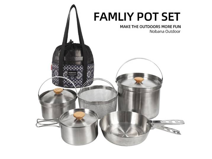 NOBANA plus récent ensemble de casseroles en acier inoxydable en plein air Camping famille Pot ensemble 5L Portable pique-nique marmite à soupe friture vapeur Pot domestique