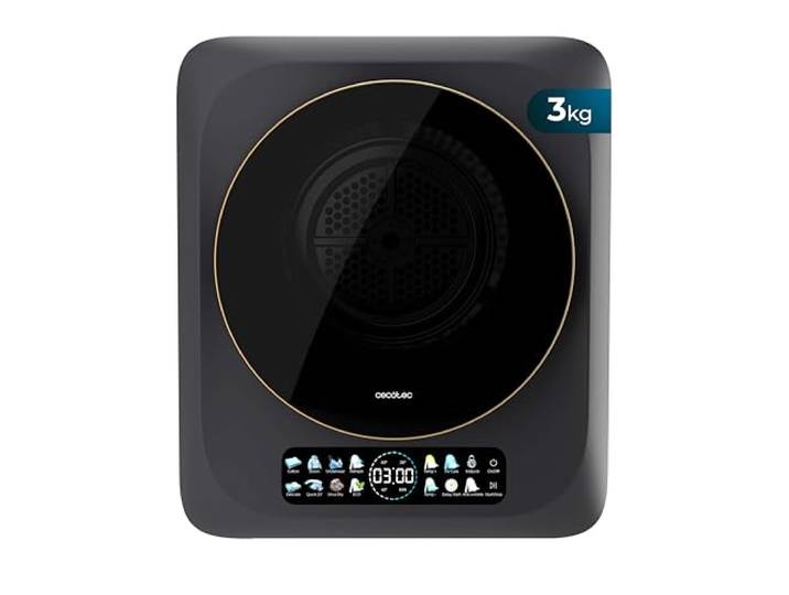 Cecotec Sèche-linge Compact à Évacuation 3 kg Bolero DressCode Dry 3400V Dark\, 8 programmes\, Classe G\, Séchage Auto Intelligent\, Écran FullColor\, Fonction UV Care\, Dry Shoe Pro et Delay Start\, Foncé