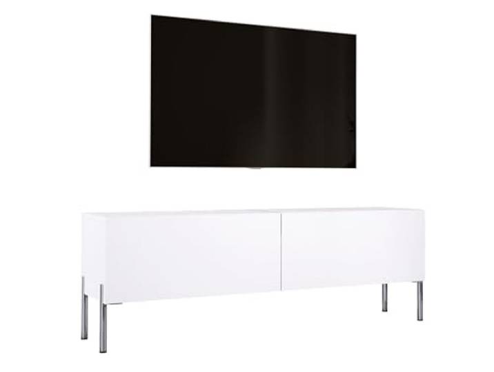 3xE Living TV-Lowboard mit Beinen 140 cm, Weiß Matt mit Beinen in Chrom, 140 x 32 x 52 cm