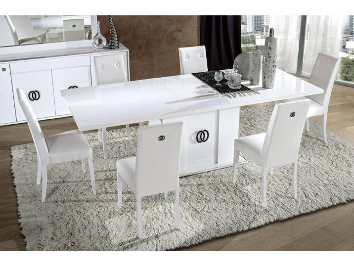 JVmoebel Esszimmer-Set Weißes Esszimmer-Set aus Massivholz und Leder mit eleganten Stühlen, (7-St., Esszimmer-Set, Küchen-Set), Made in Europa