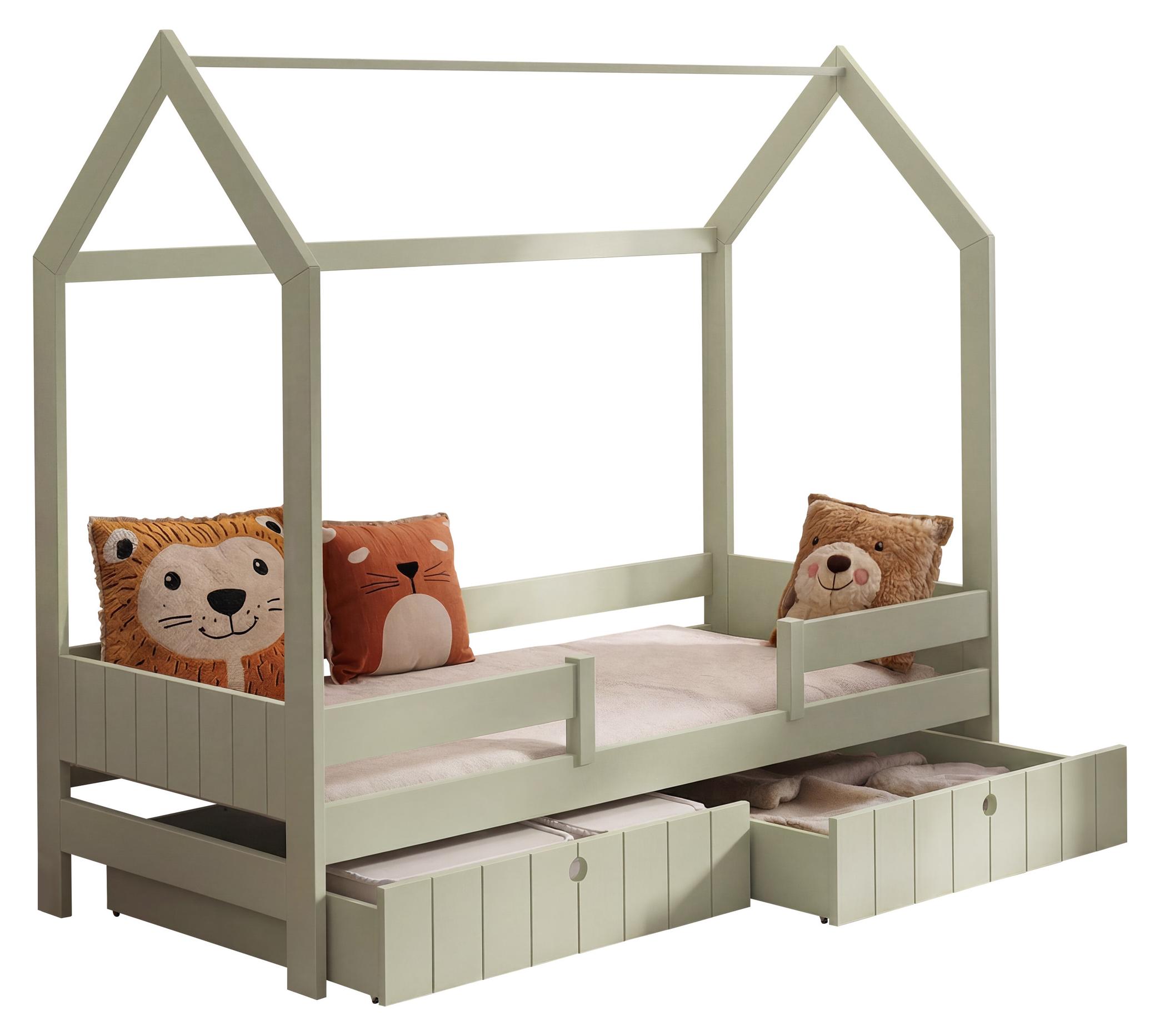 MIRJAN24 Kinderbett Naomi 80, Kinderzimmer Bett mit Lattenrost, Holzkonstruktion (Farbe: Olivgrün, Größe: 80x180 cm)