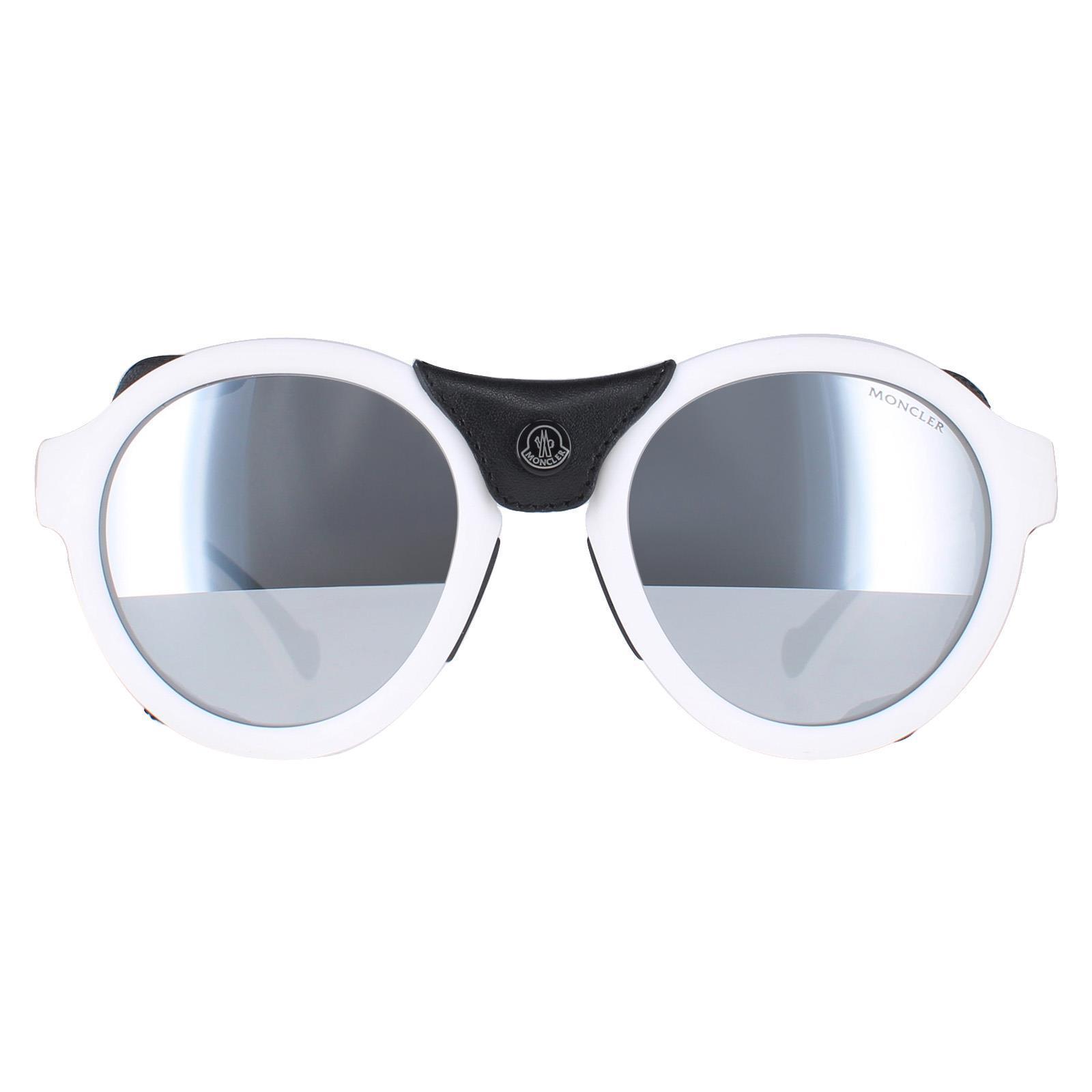 Moncler ML0046 21C wit zwart leer grijs zilver spiegel zonnebril