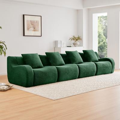 Loedds 148-inch 4-Seat Teddy Fabric Sofa with Curved Arms, High-Density Foam, Non-Slip Base and No Assembly Required