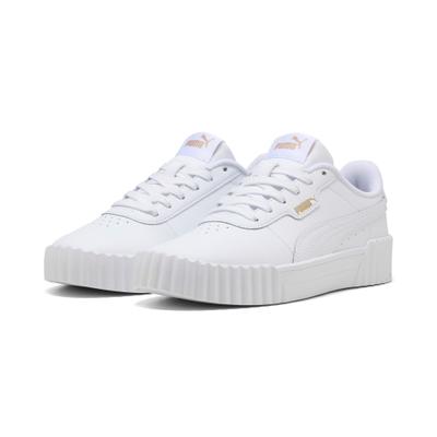 Sneaker PUMA "CARINA 30 JR", Mädchen, Gr. 38, Textil, weiß (puma weiß, puma gold), Schuhe Sneaker, mit Schnürung, leicht profiliertes Laufsohlenprofil