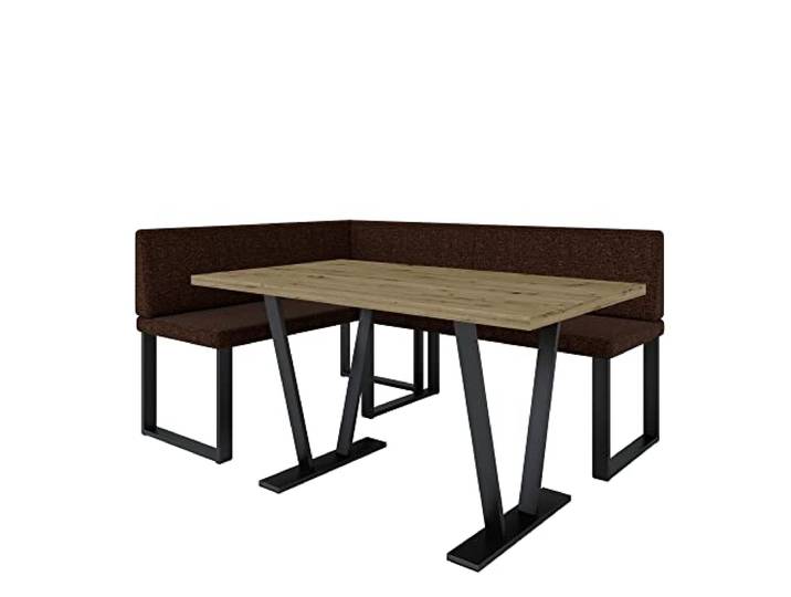 Eckbank Akiko Metal mit Tisch - Eckbankgruppe für Ihrem Esszimmer, Küche modern, Sitzecke, Essecke. Perfekt für Küche, Büro und Rezeption. Solide und Starke Verarbeitung. (INARI 28, 142x196 Links)