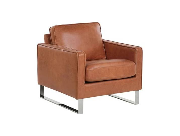 Retro Sessel Polsterbezug Lederoptik Füße aus Edelstahl goldbraun Vind