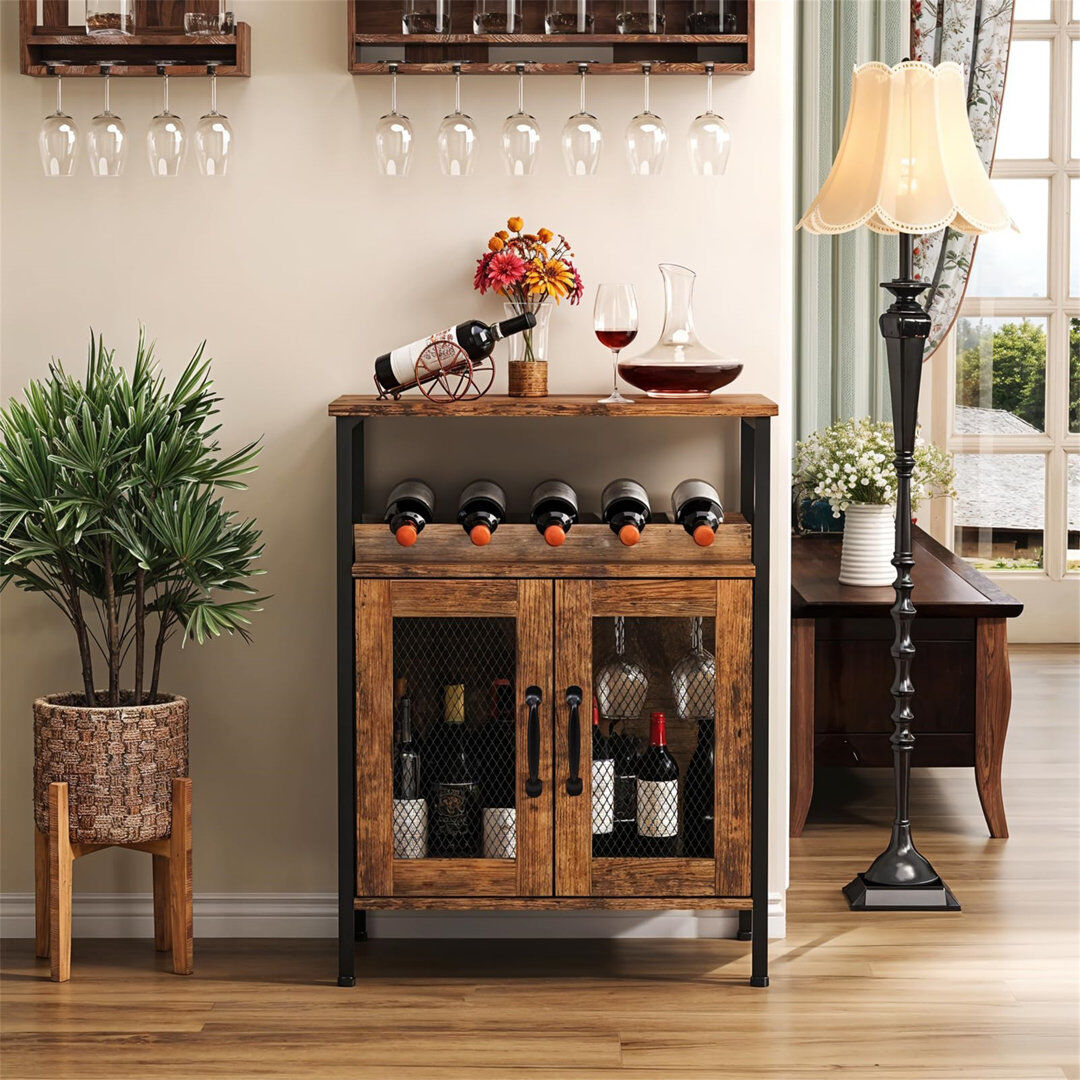 Rio TV Stand Fireplace Wine Bottle & Glass Rack Brown Brown 80cm H X 60cm W X 34cm D